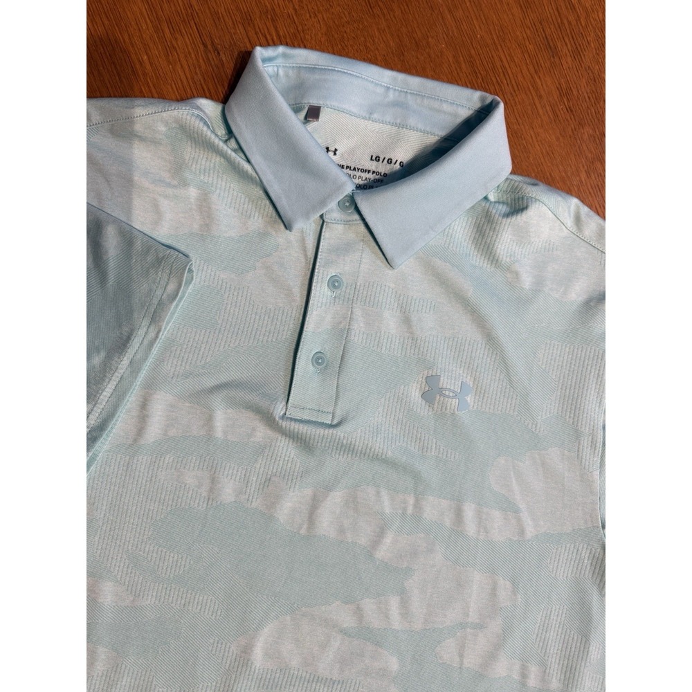 Under Armour Playoff Polo Men's L Aqua Camo Performance Golf Shirt Loose Fit